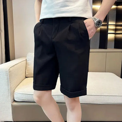 saferido British Style Summer Naples Straight Suit Shorts Men New Slim Fit Business Formal Knee Length Short Pants Hommes Streetwear