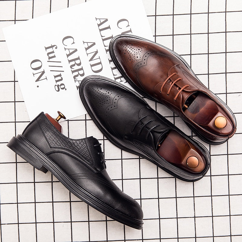 saferido Spring Gentleman Oxfords Leather Shoes Luxury Goods Men Shoes Fashion Casual Pointed Toe Formal Business Male Wedding Dress