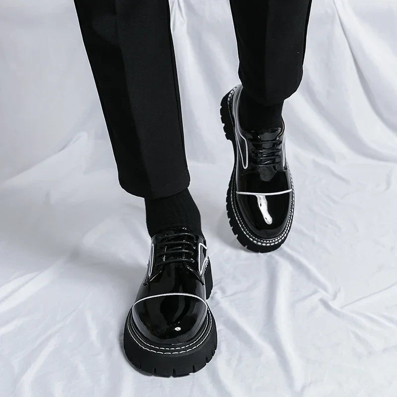 saferido Leather Shoes Men's Office Casual High Platform Leather Shoes Patent Men's Harajuku Streetwear Trend Vintage Wedding Shoes 38-45