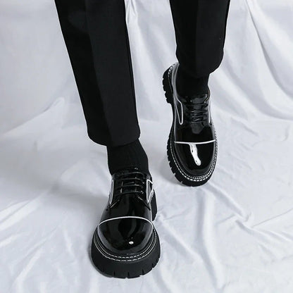 saferido Leather Shoes Men's Office Casual High Platform Leather Shoes Patent Men's Harajuku Streetwear Trend Vintage Wedding Shoes 38-45
