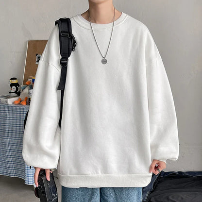 saferido Harajuku Sweatshirts Men Korean Solid Color Basic O Neck Oversized Pullovers Spring Autumn Simple Fashion Casual Tops 5XL-M