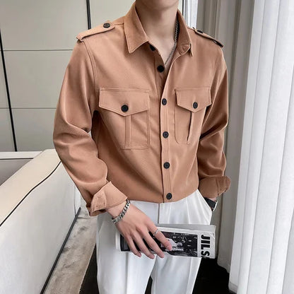 saferido Korean Style Men Spring High Quality Casual Long-sleeved Shirts/Male Slim Fit Fashion Lapel Shirt S-2XL Men Clothing
