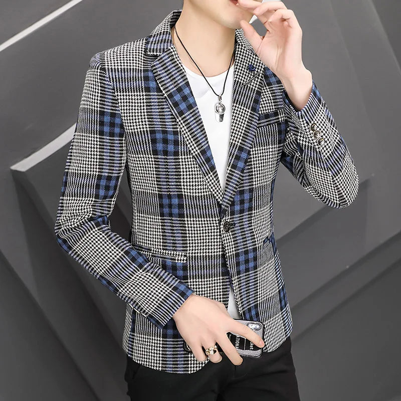 saferido  New Men's Suit Jacket Spring Autumn Street Men's Plaid Suit Jacket Casual Business Brand Clothing Men Slim Blazer Masculino