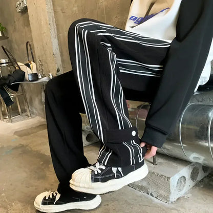 saferido Trousers Male Black Stripe Men's Casual Pants Straight Hip Hop Y2k New in Aesthetic Sale Harajuku Classic Summer Korean Style