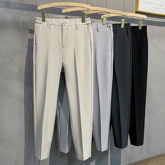 saferido Spring Summer Men Thin Suit Pants Korean Fashion Business Office Streetwear Male Clothing Casual Loose Solid Straight Trousers
