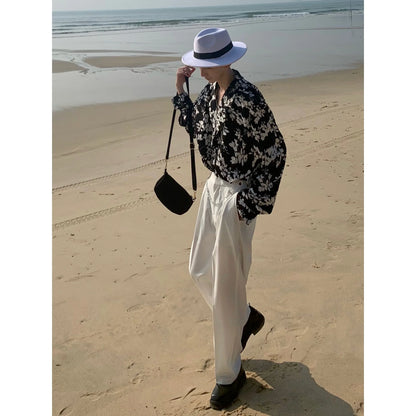 saferido Fashion Korean Spring New Long Sleeve Men Shirt Loose Casual Personality Print Turn-down Collar Pocket Simple Shirts