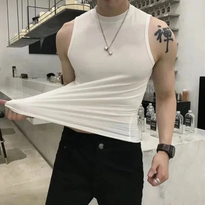 saferido Summer Vest Men's Trend Tight Stand Collar Sleeveless Sexy T-shirt Top American Slim Fitness Stretch I-word Vest Bottoming Shirt