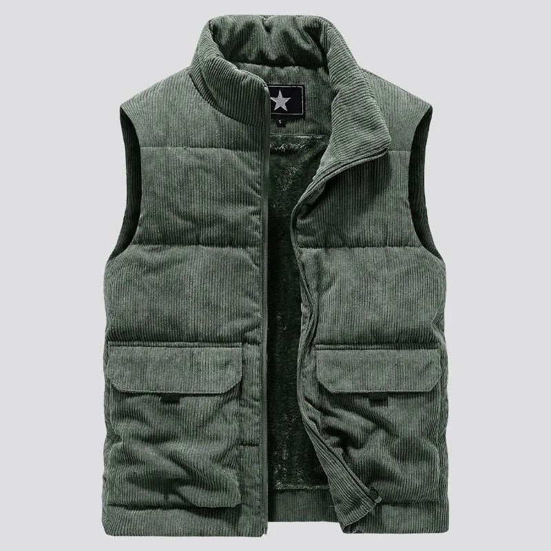 Casual Thick Vest Men Solid Winter Cargo Sleeveless Jacket Man Fashion Zippper Corduroy Turtleneck Warm Boy Outwears