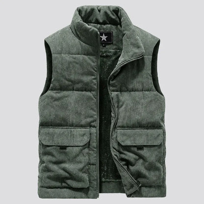 Casual Thick Vest Men Solid Winter Cargo Sleeveless Jacket Man Fashion Zippper Corduroy Turtleneck Warm Boy Outwears