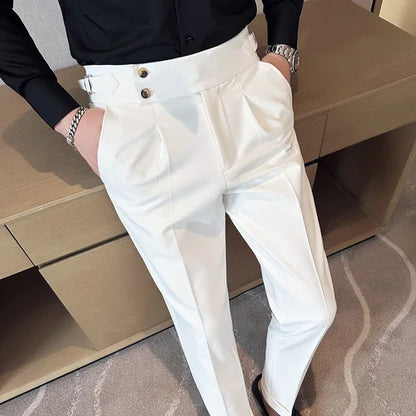 saferido  Spring Summer Men's Casual Pants Suit Pant Slim Fit Work Elastic Waist Jogging Trousers Male Black Grey Plus Size 29-36