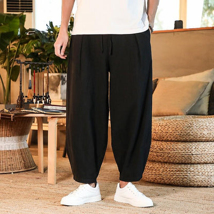 Loose Men's Cotton Linen Pants Summer Solid Color Breathable Linen Trousers Male Casual Elastic Waist Fitness Pants Plus Size