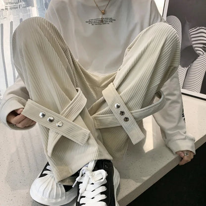saferido  Corduroy Cargo Pants Men Streetwear Black Cargo Trousers Male Hip Hop Harajuku Brown Loose Japanese Vintage Korean