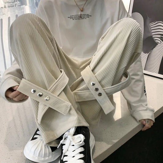 saferido  Corduroy Cargo Pants Men Streetwear Black Cargo Trousers Male Hip Hop Harajuku Brown Loose Japanese Vintage Korean