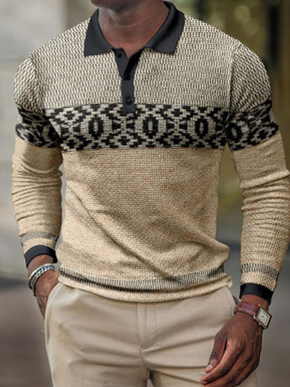 Spring Casual Printed Polo Shirts Men's Fashion Turn-down Long Sleeve Polo Shirt For Men New Autumn Buttoned Slim Fit Tops