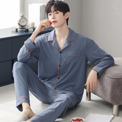 saferido Autumn Pajamas Sets Men Long Sleeve Modal Cotton Thin Teenage Boys' Large Size Spring Outwear Home Cloth Suit Sleepwear Male
