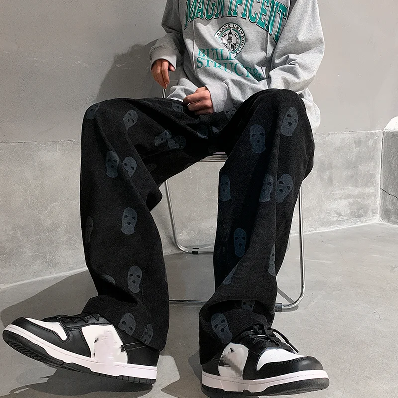 saferido Baggy Corduroy Men Wide Pants Spring Fashion Design Print Trousers Hiphop Straight Sweatpants Oversized Bottoms Man Y2k Clothes