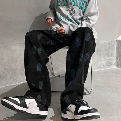 saferido Baggy Corduroy Men Wide Pants Spring Fashion Design Print Trousers Hiphop Straight Sweatpants Oversized Bottoms Man Y2k Clothes