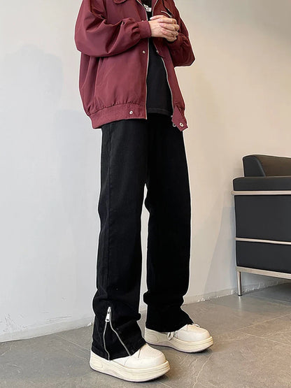 saferido American high street vibe jeans, men's trendy straight leg pants, thin and high-end slim fitting workwear, zippered pants,2024