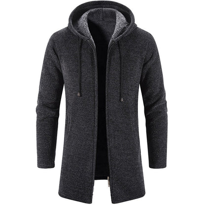 Winter Fleece Cardigan Men Thick Hooded Long Sweaterscoat Male Warm Knitted Sweater Jackets Men Causal Outwear Windbreaker