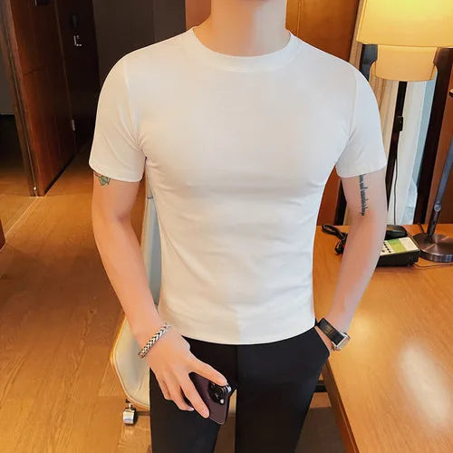 saferido Summer Brand Tight fitting T Shirts Harajuku Men Clothing Oversized Tops & Tees Plus Size Clothes Korean White Short Sleeve