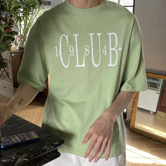 saferido Summer Men's Korean Style Casual Printed T-shirts Short Sleeve Round Neck T Shirts Green/white Color Top Clothes Tshirts