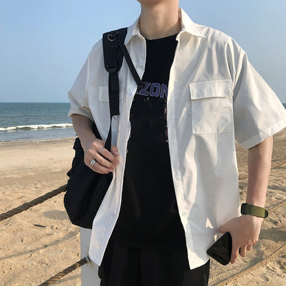 EBAIHUI Men's White Shirts with Tie Set Preppy Uniform DK Loose Long Sleeve Shirt Couple Loose Basic Short Shirts Asian Size