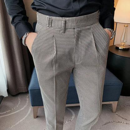 saferido  British Style Dress Suit Pant Man Plaid Suit Pant Men Designer Gentlemen Business Casual Work Pant Trousers