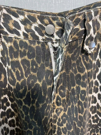 Leopard Print Design Personality Trendy Seven-point Pants Korean Original New Men Fashion Street Men's Shorts LZ3181