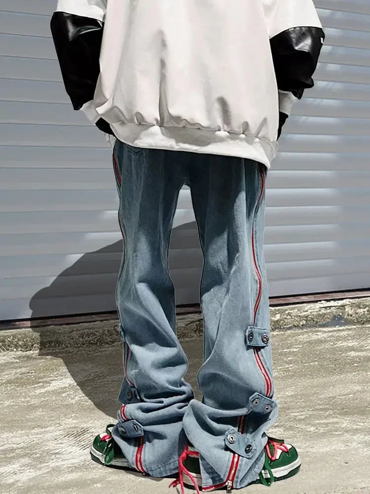 saferido American Goods Harajuku Casual Loose Punk Rock Straight Wide-Leg Pants Street Y2K Cargo Pants Retro Street Zipper Split Jeans