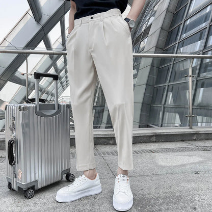 saferido Korean Business Solid Color Stretch Trousers Casual Pants Black Grey Mens Pants Office Trousers Men Tight-ankle Hombre 36