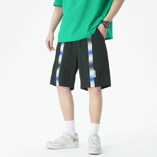 saferido Trendy Casual Shorts Oversize Sports Straight Wide Leg Pants Contrast Color Stitching Embroidered Letter Short Pants Men Summer