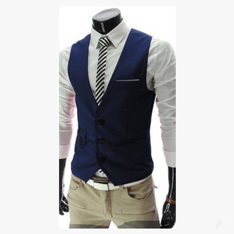 Men's Slim Fit Suit Vest Solid Color Casual Sleeveless Vintage Vest Fashion Man Black Gray Formal Businss Waistcoat Homme