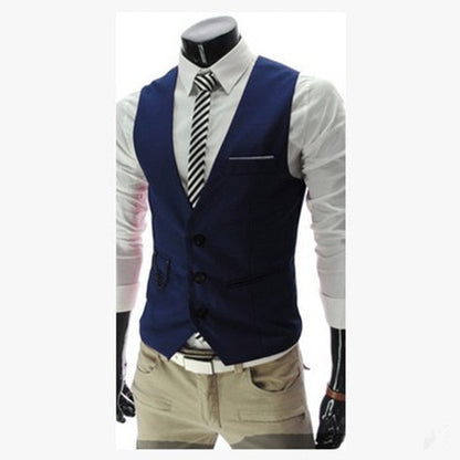 Men's Slim Fit Suit Vest Solid Color Casual Sleeveless Vintage Vest Fashion Man Black Gray Formal Businss Waistcoat Homme