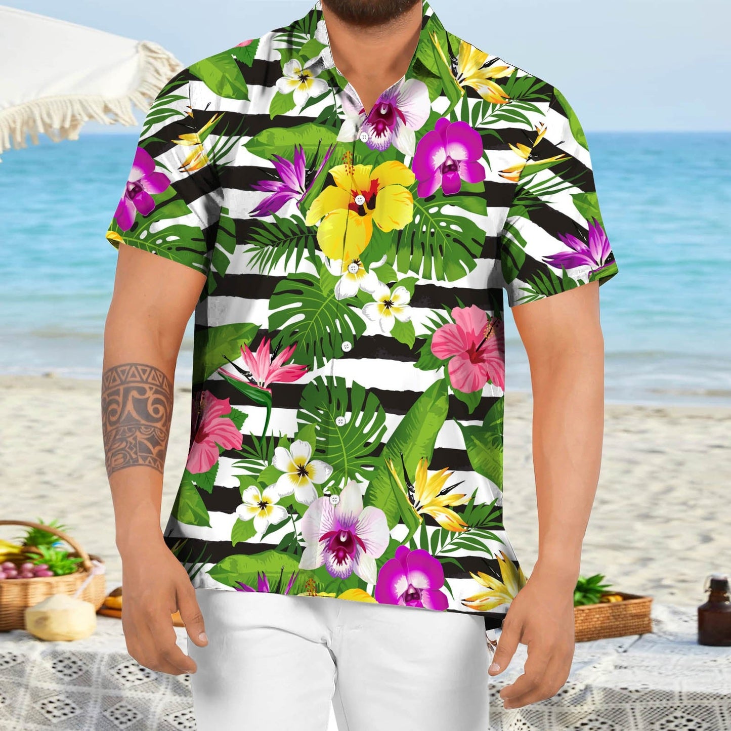 Hawaiian Shirts Red Tropical Shirts Floral Men  Tops Summer Casual Short Sleeve Button Shirt Chemise Loose Vacation Beach