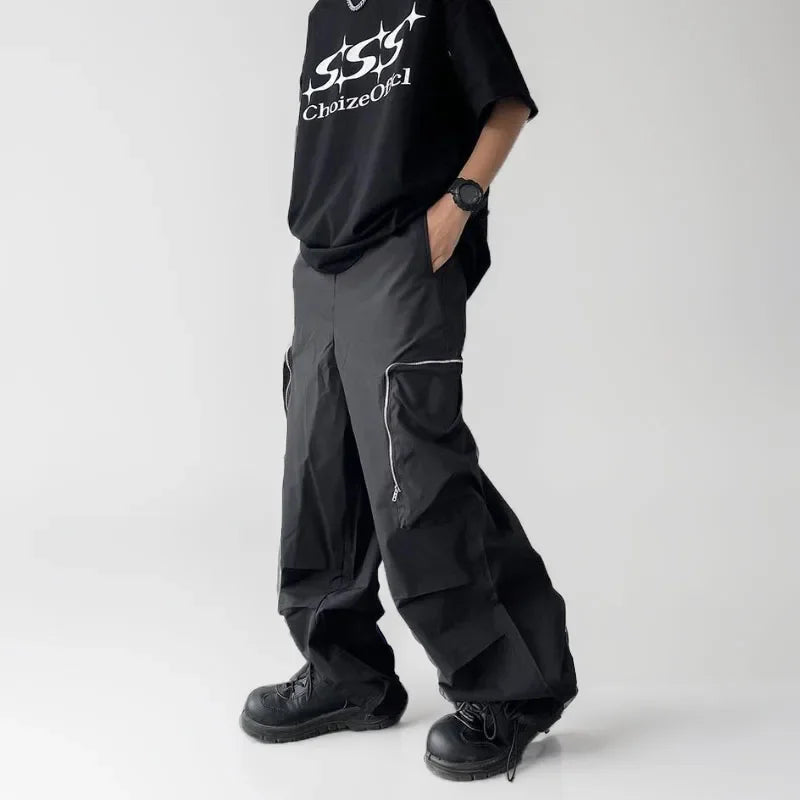 saferido Baggy Black Oversize Men's Cargo Pants Japanese Streetwear Straight Trousers Male Vintage Loose Casual Pocket HipHop