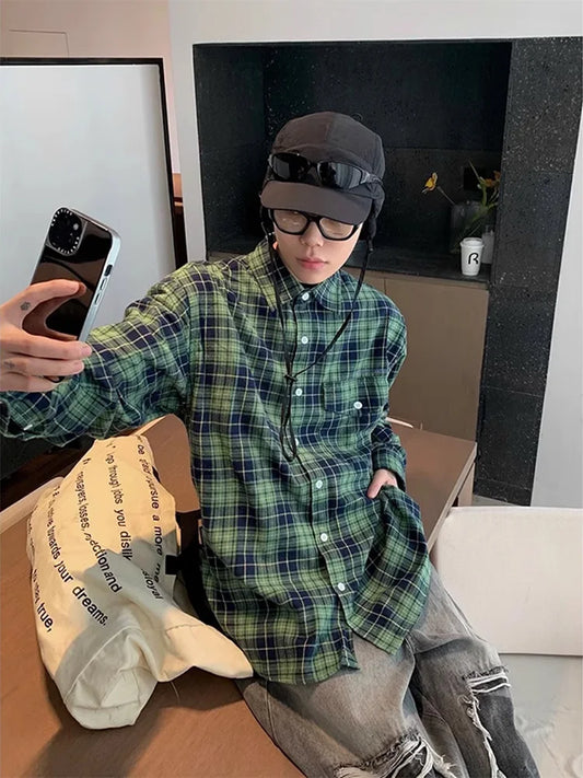 saferido Hipster Men Shirts Plaid Comfortable Temperament Long Sleeve Commuting Casual Harajuku Classical All-match Korean Spring Autumn