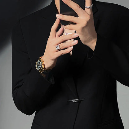 saferido Mens autumn British style retro metal buckle suit suit elegant slim, business temperament light luxury casual suit and trousers