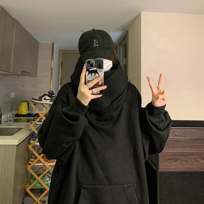 saferido Harajuku High Collar Loose Hoodie Spring Hip Hop Sweatshirt Hooded Baggy Fashion Streetwear Black/Gray Long Sleeve Men Hoodies