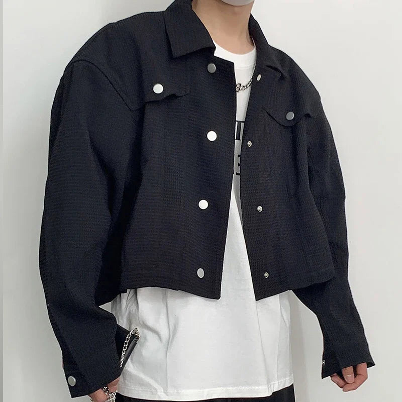 Spring Clothing Men's Leisure Short Jacket Streetwear Solid Color Button-down Collar Korean Harajuku Long Sleeve Luxury Coats