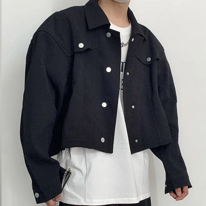 Spring Clothing Men's Leisure Short Jacket Streetwear Solid Color Button-down Collar Korean Harajuku Long Sleeve Luxury Coats