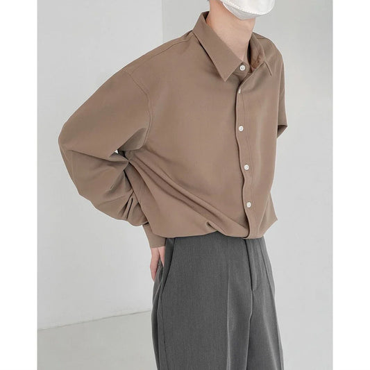 Korean Fashion New High-end Long Sleeve Shirts for Men No-iron Drape Solid Color Light Mature Style Casual Loose Shirt Men