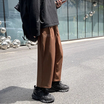 saferido Printed Letter Casual Pants Men's Loose Drape Straight Wide-leg Trousers Fashion Spring Summer Solid All-match Overalls Trend