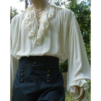 saferido Mens Renaissance Costume Ruffled Long Sleeve Lace Up Medieval Steampunk Pirate Shirt Cosplay Prince Drama Stage Costume Tops