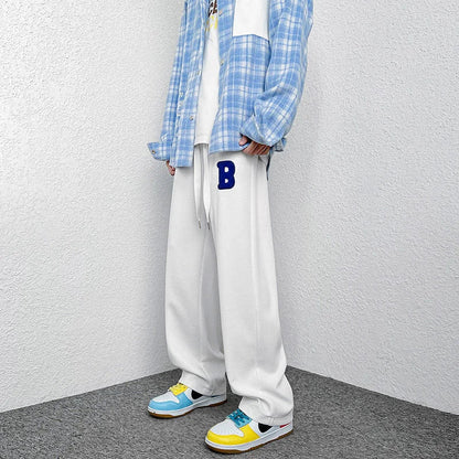 saferido Mopping Casual Trousers Spring Summer Oversize Fashion Sports Loose Flocking Letters Simple Pants Straight Wide Leg Aweatpants
