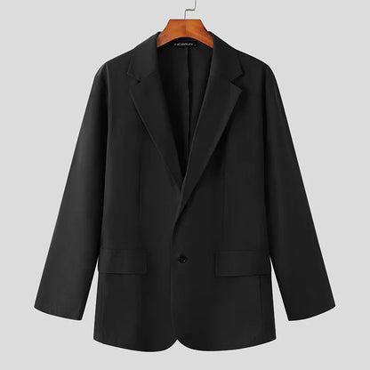 Men Blazer Solid Color Lapel Long Sleeve Streetwear Fashion Button Casual Suits Men Elegant Leisure Thin Coats 5XL