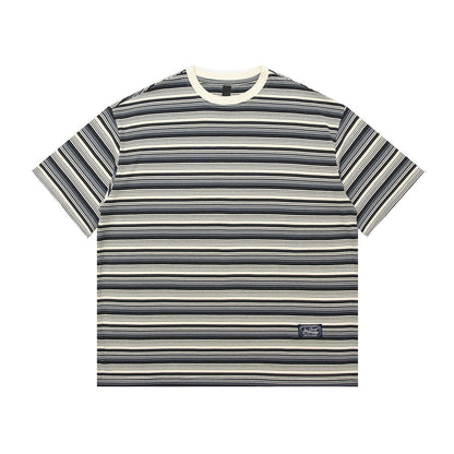 Color Match Striped 100% Cotton Short Sleeve Summer Tshirts for Men Round Neck Retro Patchwork Oversized Tees Casual Tank Tops