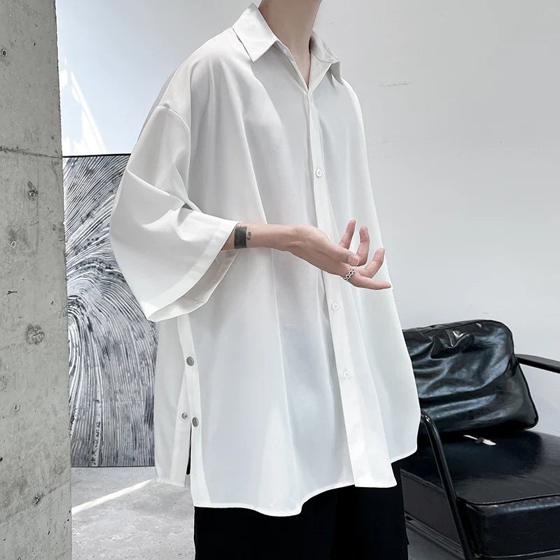 saferido Summer Short Sleeved Shirt Men Oversized Society Mens Dress Shirt Korean Loose Casual White Shirt Mens Office Formal Shirts