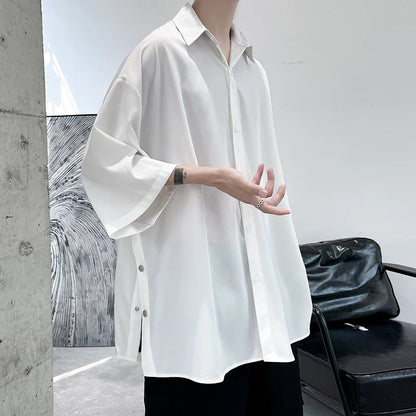 saferido Summer Short Sleeved Shirt Men Oversized Society Mens Dress Shirt Korean Loose Casual White Shirt Mens Office Formal Shirts
