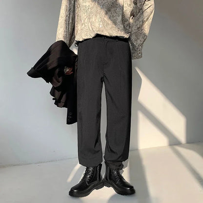 saferido Black White Suit Pants Men Loose Drape Sports Trousers Fashion Spring Summer Solid All-match Casual Loop Design Pants