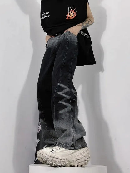 saferido American High Street Gradient Washable Old Jeans Men Loose Straight Sleeve Couple Pants Fashion Brand Premium Feel